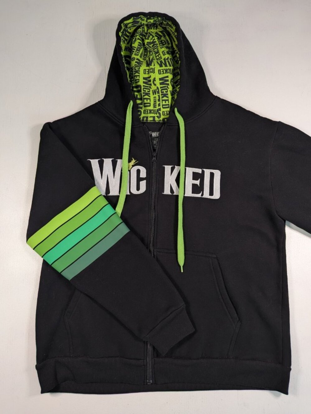 Wicked Broadway Musical Zip Up Sweater Adult Large Black Green Hooded Sweatshirt